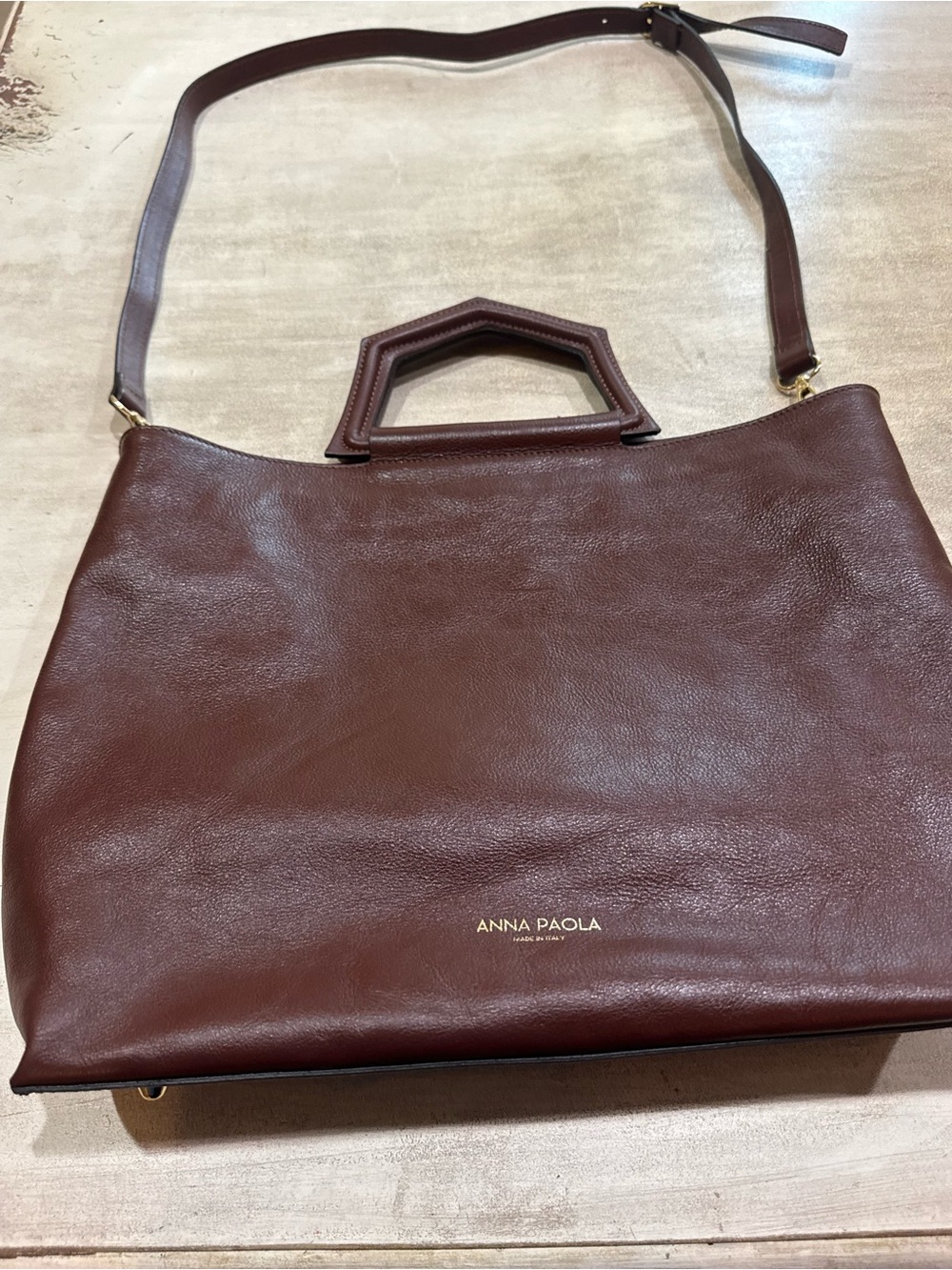 Anna Paola Shoulder Bag Or Hand Bag. Removable Strap  Genuine Leather Brown Nice